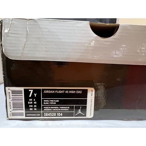 Jordan Flight 45 High (GS) White Pink Flash 2009- 3834520 104 Youth size 7Y **LI - Picture 9 of 9